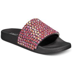 INC International Concepts Womens Peymin Pool Slide Sand Black Ab Bling
